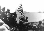 Troops of the Japanese Special Naval Landing Force raising the Japanese naval ensign on Kiska Island, Aleutian Islands, 6 Jun 1942