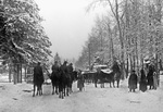 Soviet troops in the village of Kryukovo near Moscow, Russia, 20 Dec 1941; note disabled German Panzer III tank