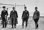 Japanese Admiral Kiyoshi Hasegawa (3rd Fleet), General Iwane Matsui (Central China Area Army), Prince Yasuhiko of Asaka (Shanghai Expeditionary Army), and General Heisuke Yanagawa (10th Army) at a memorial for fallen Japanese soldiers at Minggugong Airfield, Nanjing, China, 18 Dec 1937