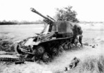 Destroyed German Sd.Kfz. 124 Wespe self-propelled gun carriage near Mortrée, Orne, Normandy, France, circa Jun-Jul 1944