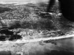 Aerial view of Utah Beach, Normandy, France, morning of 6 Jun 1944; note flooded Merderet River valley at top of photo