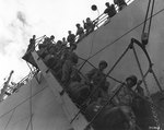 American troops departing the first troop transport to enter Cherbourg harbor, France, 25 Jul 1944