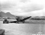 P-40 Warhawk aircraft damaged in a taxiing accident with another P-40 at Bellows Field, Oahu, US Territory of Hawaii, 8 Dec 1941, photo 3 of 3