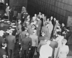 Harry Truman, Joseph Stalin, Clement Attlee, and other leaders gathering at Schloss Cecilienhof, Potsdam, Germany before a meeting session, 28 Jul 1945