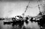 Scuttled French destroyers Vauquelin and Kersaint, Toulon, France, circa late 1942 or early 1943