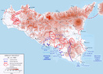 Map noting the Allied assault on Sicily, Italy, 10 Jul 1943