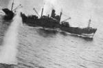 US 5th Air Force aircraft bracketing Japanese transport Taimei Maru with bombs during Battle of the Bismarck Sea, 4 Mar 1943