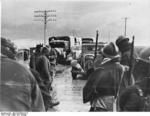 Spanish Nationalist vehicles and troops, Battle of Guadalajara, Spain, Mar 1937