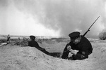 Soviet naval infantry signal troops setting up communication wires, Stalingrad, Russia, 1 Aug 1942