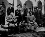 Winston Churchill, Franklin Roosevelt, and Joseph Stalin at the Livadia Palace near Yalta, Russia (now Ukraine), 9 Feb 1945, photo 2 of 3