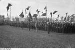 Hitler Youth, Bund girls, and naval Hitler Youth children on a parade ground, Germany, 1 May 1937