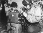 Code talkers Private 1st Class Preston Toledo and Private 1st Class Frank Toledo, cousins, of US 11th Marine Regiment at Ballarat, Australia, Jul 1943