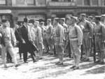 Duke of Abercorn inspecting US Marines during ceremony marking first anniversary of USMC arrival, Londonderry, Northern Ireland, United Kingdom, 1943