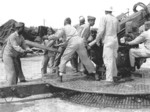 African-American US Marines in battery drill, Camp Lejeune, Jacksonville, North Carolina, United States, circa 1943