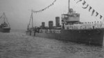 Kaba-class destroyers with all hands on the rails to welcome Crown Prince Hirohito, Takao harbor, Taiwan, Apr 1923