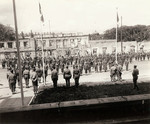 General Jean de Lattre de Tassigny presenting awards to French, French colonial, and American troops, Stuttgart, Germany, 3 May 1945; note Brigadier General Carl Baehr (front row) and Brigadier General Charles Palmer (second row) also present