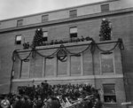 General view of the speakers platform of the Pentagon building during the Christmas exercise, Arlington, Virginia, United States, 24 Dec 1942