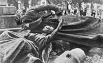 Destroyed Adam Mickiewicz Monument at the Main Market Square, Old Town, Kraków, Poland, 17 Aug 1940