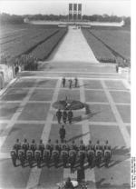 Adolf Hitler, Viktor Lutze, and Heinrich Himmler at a Nazi Party rally, Nürnberg, Germany, 5-10 Sep 1934, photo 1 of 2