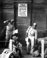 African-American soldiers of the US Army awaiting transportation to the front lines of the Pacific War, 4 Aug 1945