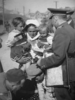 Ferdinand Catlos with Ukrainian civilians in Komancza village, southern Poland, Sep 1939, photo 3 of 3