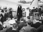 Neville Chamberlain preparing to board a Lockheed Model 14 Super Electra aircraft for negotiations in Germany, Heston Aerodrome, London, England, United Kingdom, 22 Sep 1938