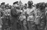 Eisenhower speaking to Easy Company men of the 502d PIR of the US 101st Airborne Division, RAF Greenham Common, Newbury England, 5 Jun 1944