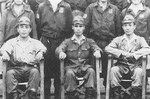 Japanese 343rd Naval Air Group officers Ryouichi Yamada (701st Fighter Squadron), Minoru Genda (343rd Naval Air Group), Yoshio Shiga at Omura airfield, Nagasaki Prefecture, Japan, 1945