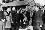 Emperor Showa (Hirohito) speaking to civilians, Yokohama, Japan, 19 Feb 1946