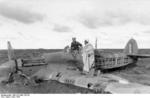 Hans-Joachim Marseille with a British Hurricane fighter that he had shot down, Libya, Mar 1942, photo 3 of 3