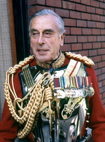 Earl Louis Mountbatten in the uniform of a colonel of the British Household Cavalry, at Knightsbridge Barracks, London, England, United Kingdom, 1973