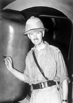 British Army Lieutenant General Arthur Percival leaving a plane on his arrival to Singapore as the new commander of British forces in Malaya and Singapore, 13 Aug 1941