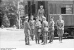 Adolf Hitler, Hermann Göring, Joachim von Ribbentrop, and others before the railroad car that hosted the French surrender, Compiègne, France, 22 Jun 1940