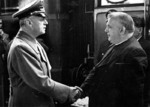 German Foreign Minister Joachim von Ribbentrop shaking hands with Slovakian President Jozef Tiso, Salzburg, German-occupied Austria, Jul 1940