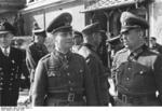 German Field Marshal Erwin Rommel, General Friedrich Dollman, General Edgar Feuchtinger, and Admiral Theodor Krancke at the Atlantic Wall near Ouistreham, Normandy, France, 30 May 1944