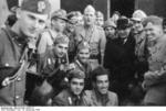 Otto Skorzeny, Harald Mors, and Benito Mussolini in front of Hotel Campo Imperatore, Gran Sasso, Italy, 12 Sep 1943, photo 3 of 4