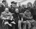 Winston Churchill, Franklin Roosevelt, and Joseph Stalin at the Livadia Palace near Yalta, Russia (now Ukraine), 9 Feb 1945, photo 3 of 3