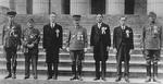 Attendees of the Greater East Asia Conference, Tokyo, Japan, 5 Nov 1943, photo 1 of 4; left to right: Ba Maw, Zhang Jinghui, Wang Jingwei, Hideki Tojo, Wan Waithayakon, José Laurel, Subhas Chandra Bose