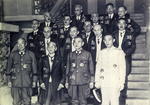 Prime Minister Kuniaki Koiso with his cabinet ministers, Tokyo, Japan, 22 Jul 1944; note Naval Minister Mitsumasa Yonai in front row next to Koiso