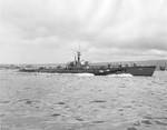 American submarine Apogon alongside a LCVP from LST 52, circa Feb 1946