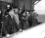 Rear Admiral Alan Kirk, Lieutenant General Omar Bradley, Rear Admiral Arthur Struble, Major General Hugh Keen, aboard USS Augusta off Normandy, France, 8 Jun 1944