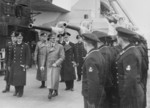 Adolf Hitler inspecting battleship Bismarck with Admiral Günther Lutjens and Captain Ernst Lindemann, Gdynia (Gotenhafen), occupied Poland, 5 May 1941, photo 2 of 2