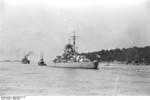 A tugboat guiding Bismarck at Brunsbüttel, Schleswig-Holstein, Germany, 15 Sep 1940, photo 2 of 7