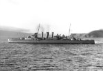 HMAS Canberra leaving Wellington, New Zealand, en route for the invasion of Guadalcanal and Tulagi in the Solomon Islands, 22 Jul 1942