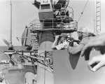 Eisenhower observing operations aboard USS Canberra while en route to Bermuda, 14 Mar 1957