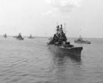 Canberra, Boston, and Northampton sailing during the International Naval Review, Hampton Roads, Virginia, United States, 12 Jun 1957