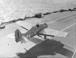 Martlet fighter of No. 888 Squadron FAA taking off from HMS Formidable, Mediterranean Sea, circa 1942-1943