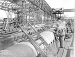 Submarine Gar under construction, Groton, Connecticut, United States, 28 Sep 1940, photo 1 of 2; topside stern view looking forward