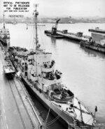 USS Gilmore at Mare Island Navy Yard, Vallejo, California, United States, 3 Mar 1945; note USS Engstrom at background (left edge of photograph)