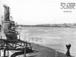 USS Hoe at Mare Island Naval Shipyard, California, United States, 20 Jun 1945, photo 1 of 2; note circle showing recently received equipment